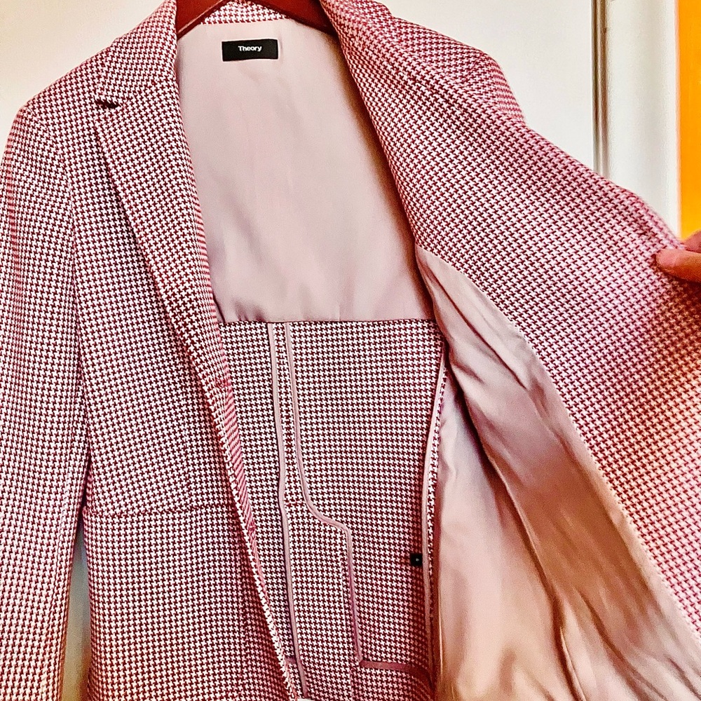 Theory Red and White Houndstooth Blazer - Picture 6 of 16